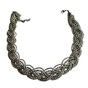 Nuits D'orient beaded metal braided Necklace Modernist Statement Silver Collar